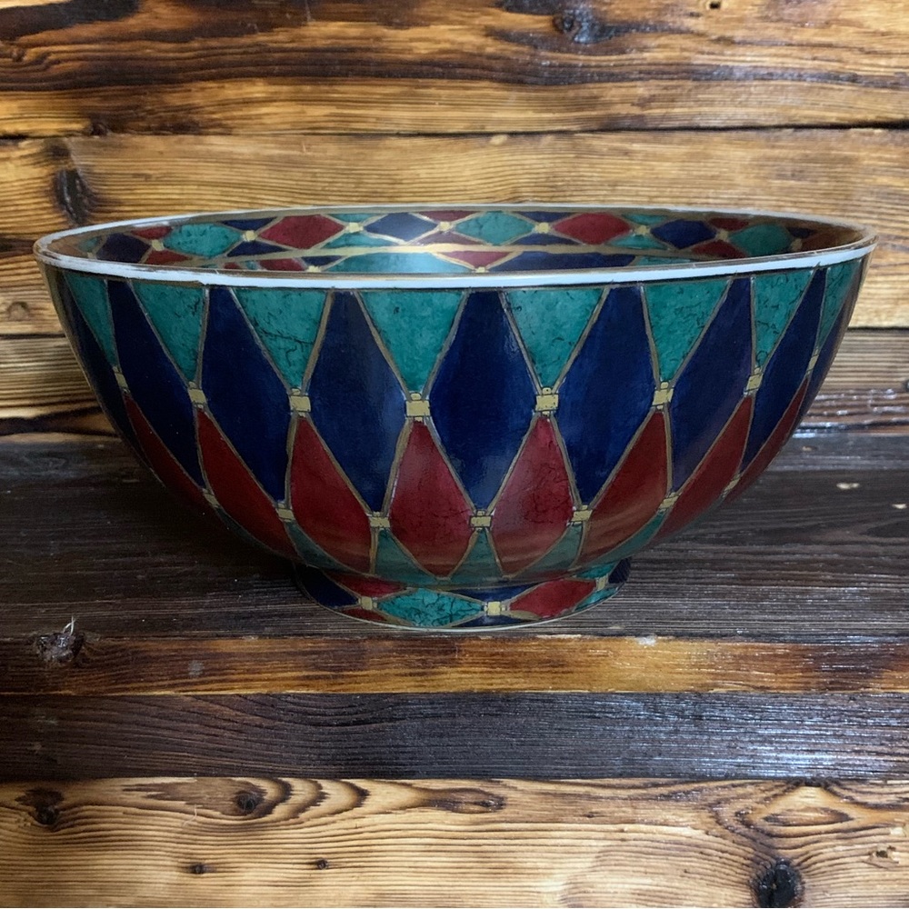 Vintage RARE Find Oriental Accent Mid Century Hand Painted Deco Bowl